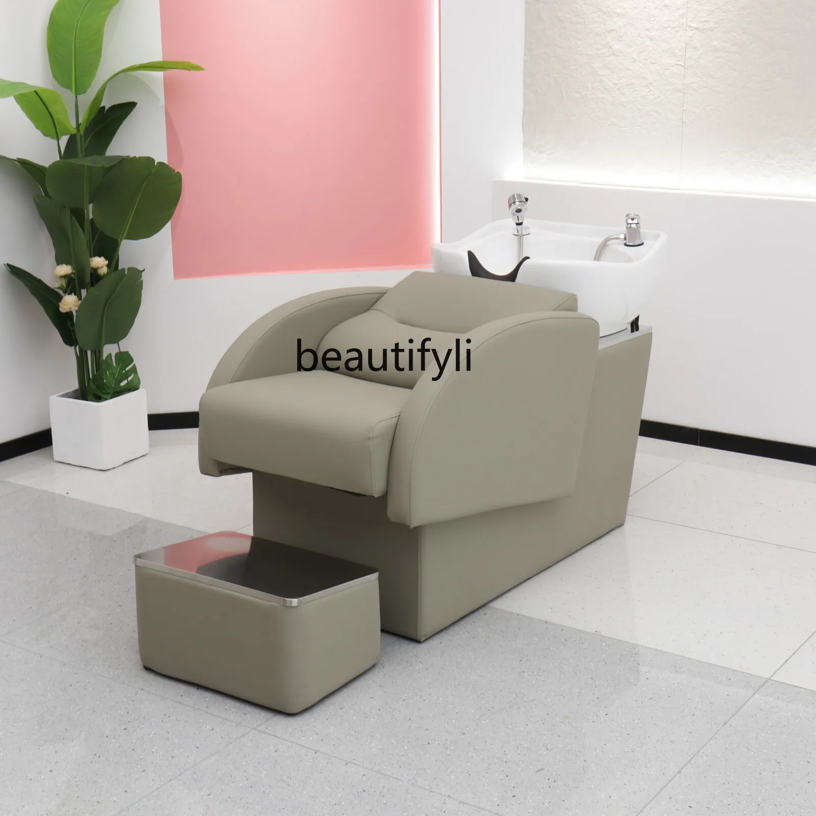 Shampoo Chair Hair Saloon Dedicated Hair Salon Lying Half High-End Flushing Bed Ceramic Basin