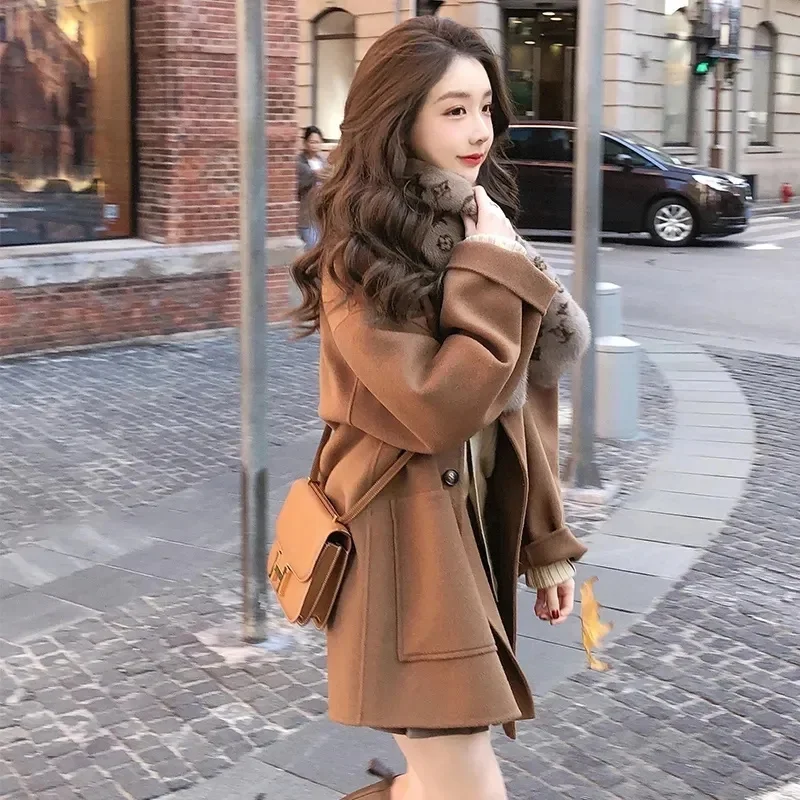 2024 Autumn and Winter New Windbreaker Mid length Coat Casual Fashion Western Versatile Woolen Coat Temperament Woolen Coat WLF