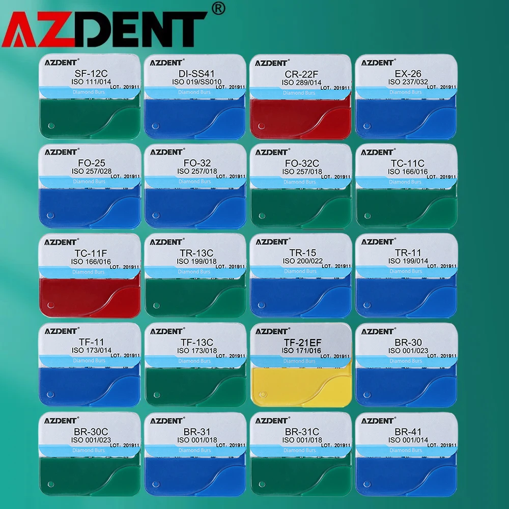 AZDENT-fresas de diamante para dientes, herramientas de pulido de porcelana, compuesto, pieza de mano de alta velocidad, 100 piezas/20 cajas