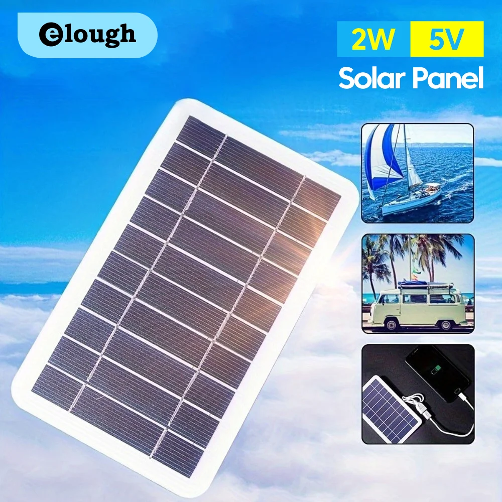 Elough 5V 2W Portable Solar Panel with USB Safe Charge Stabilize Battery Charger for Power Bank Phone Outdoor Camping Home