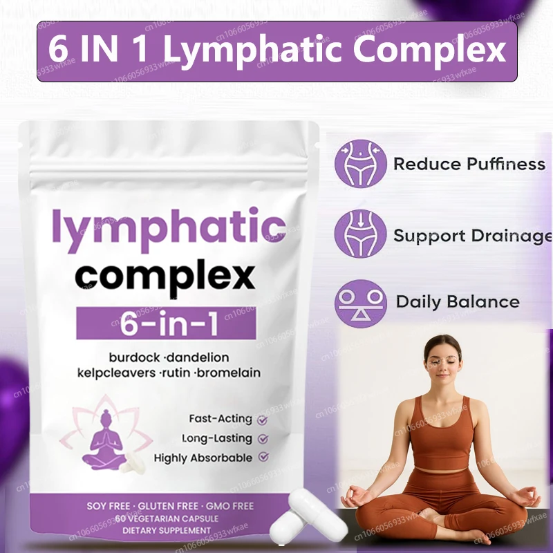 

6 In 1 Lymphatic Complex Capsules for Lymph System Detox Cleanse Improve Circulation Reduce Puffiness&Bloat,Skin Care