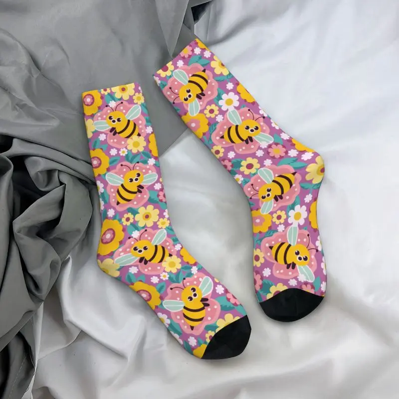 Custom Cute Bees Flower Pattern Men Women Crew Socks Unisex Kawaii Spring Summer Autumn Winter Dress Socks - view 6