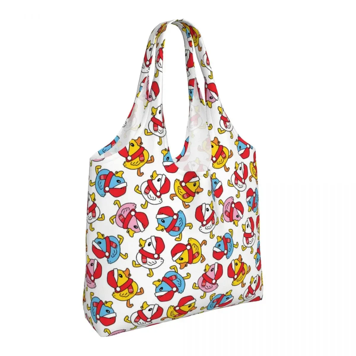 Custom The Duck Wearing A Scarf Grocery Shopping Bag Printed Canvas Shopper Tote Shoulder Bag Big Capacity Portable Handbag