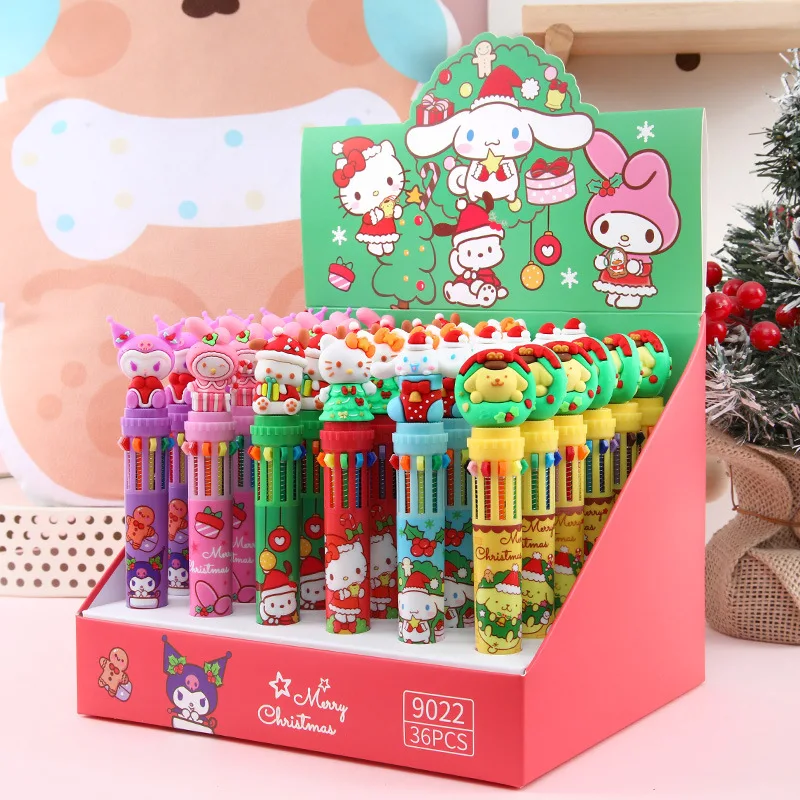 36pcs New Christmas Gift Cartoon Sanrio 4/10 Colors Ball Pen Cute Colorful Graffiti Marker Pen Stationery Wholesale