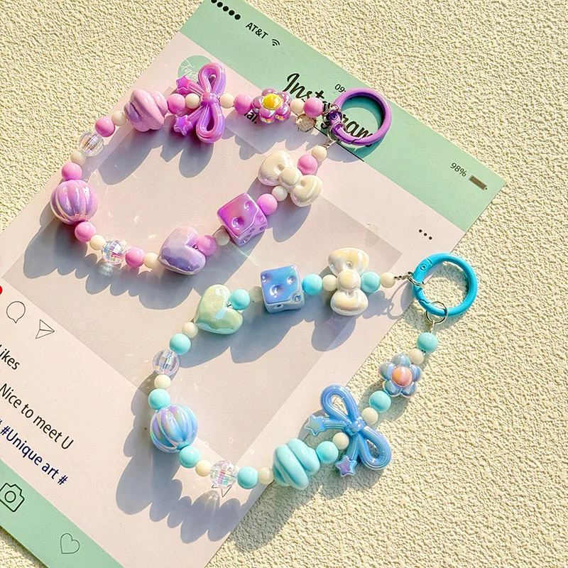 New Candy Color Beaded Mobile Phone Chain Bag Hanging Ornament Beaded Chain Keychain Accessories Boutique Small Gift