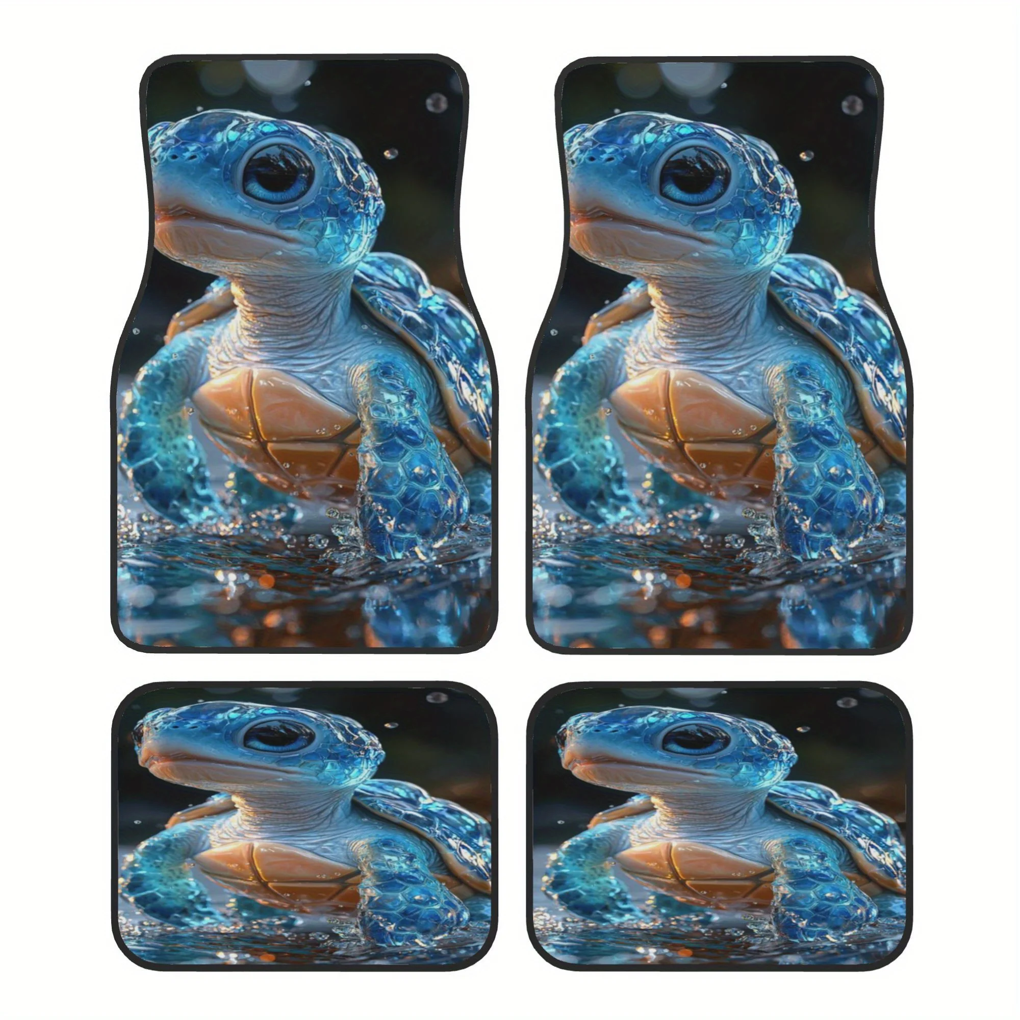 4pcs Blue Turtle Pattern Car Floor Mats - Easy To Clean, Durable Material, Front And Rear Protection, Unisex, Suitable For BMW,