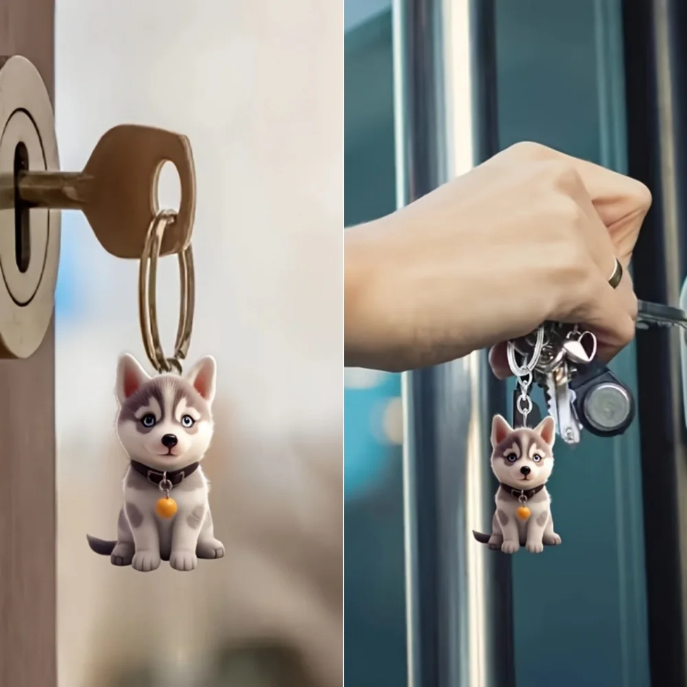2D Cute Husky Keychain Cartoon Puppy Acrylic Pendant Versatile Charm for Car Mirror,Backpacks,Home,Festive,Gift & Decor