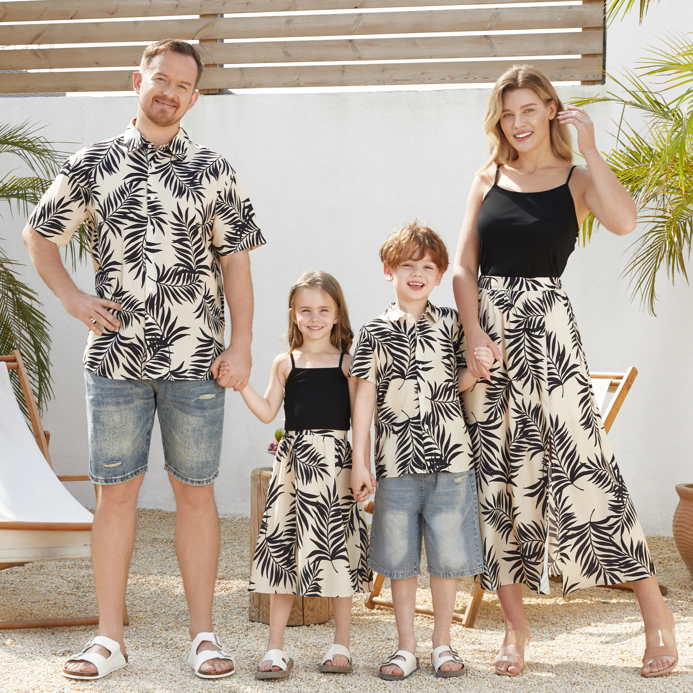 

PatPat Family Matching Tropical Leaf Print Short-sleeve Shirt or Camisole Top and A-line Skirt Co-ord