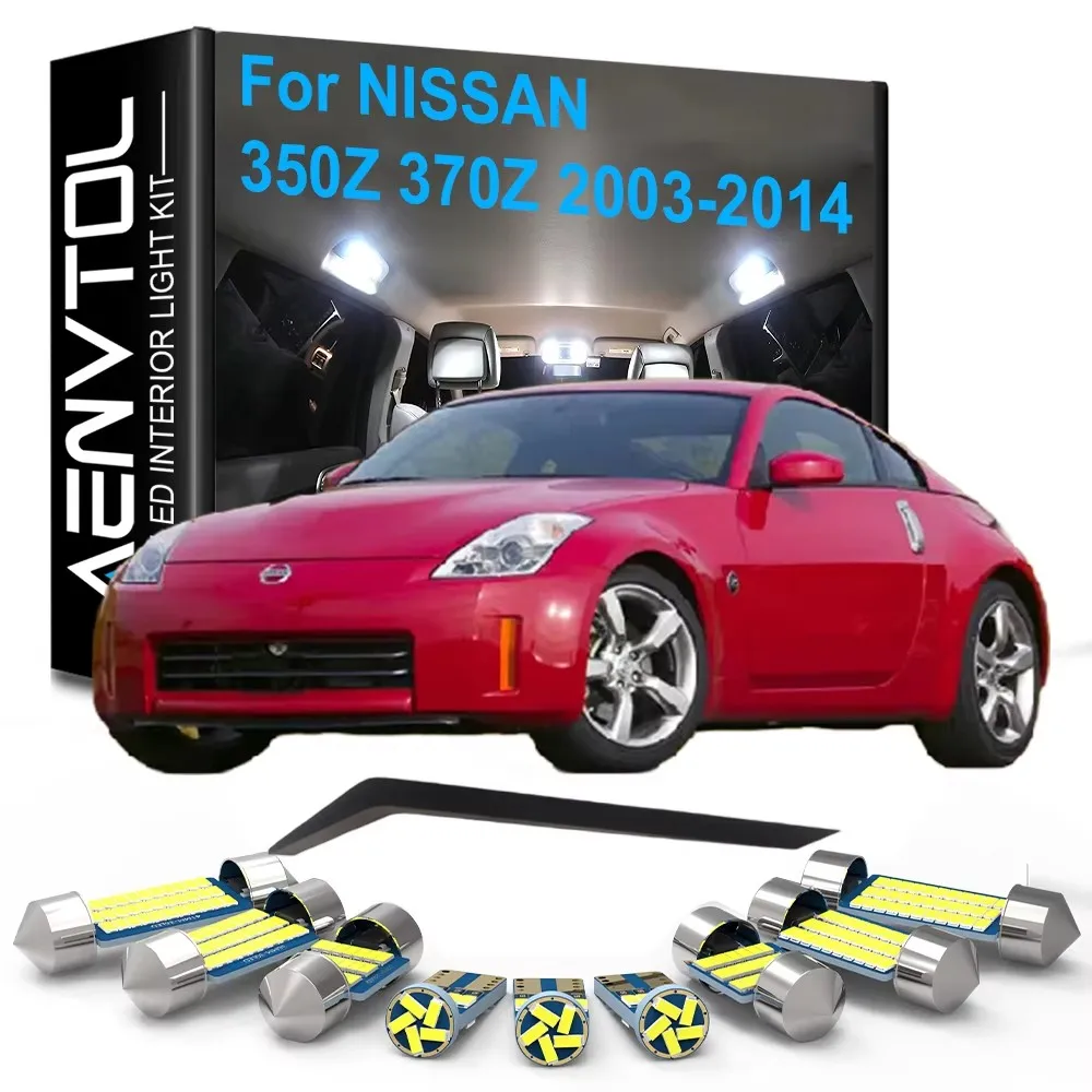 12pcs LED Interior Lights Canbus For Nissan 350Z 370Z 2003 2004 2005 2006 2007 2008 2009-2014 Dome Trunk Door License Plate Lamp