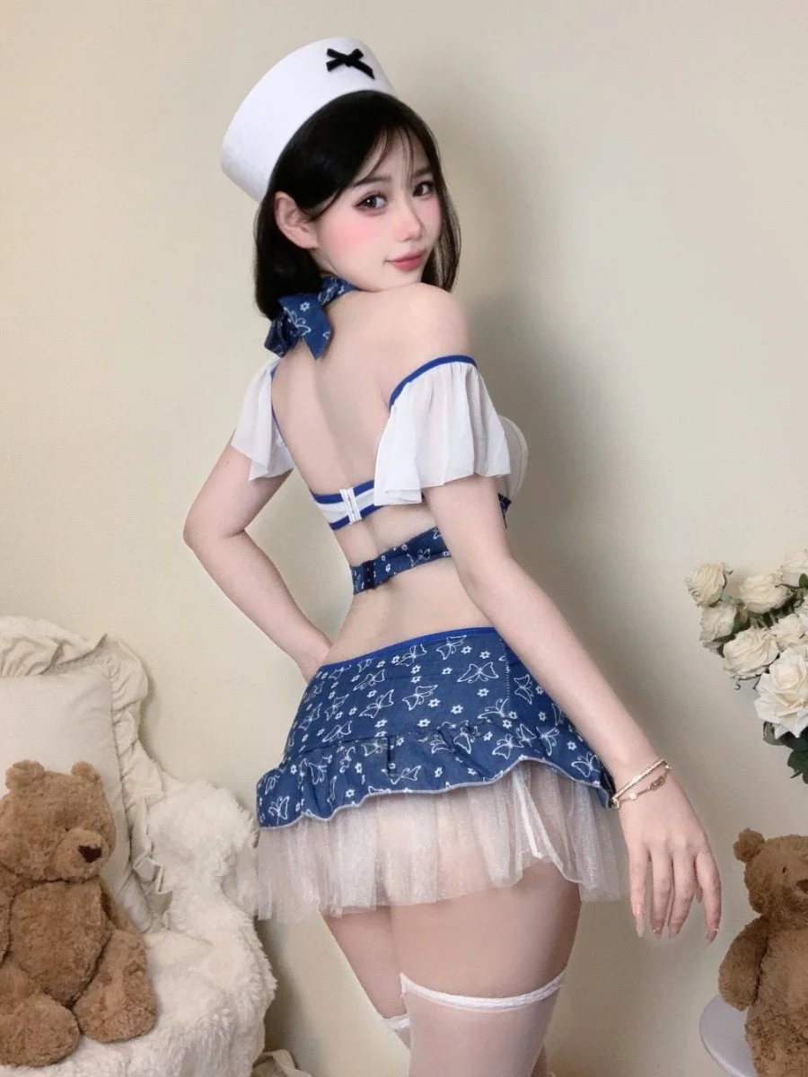 ชุดคอสเพลย์สาวแม่บ้านหวานและเผ็ดร้อน หรือชุดกระโปรงแบบฉีกได้ ซีทรู เซ็กซี่ หรือชุดสองชิ้นโพลีเอสเตอร์สำหรับฤดูร้อน