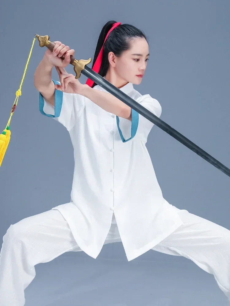 Summer Breathable Short Sleeve Kung Fu Shirts Wing Chun Training Vintage Sport Tops Martial Arts Taichi Uniform New Loose