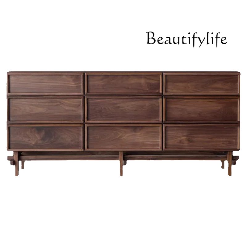 

Black Walnut Solid Wood Storage Six-Drawer Cabinet Nordic Mid-Ancient Bedroom Living Room Storage Drawer Storage Cabinet