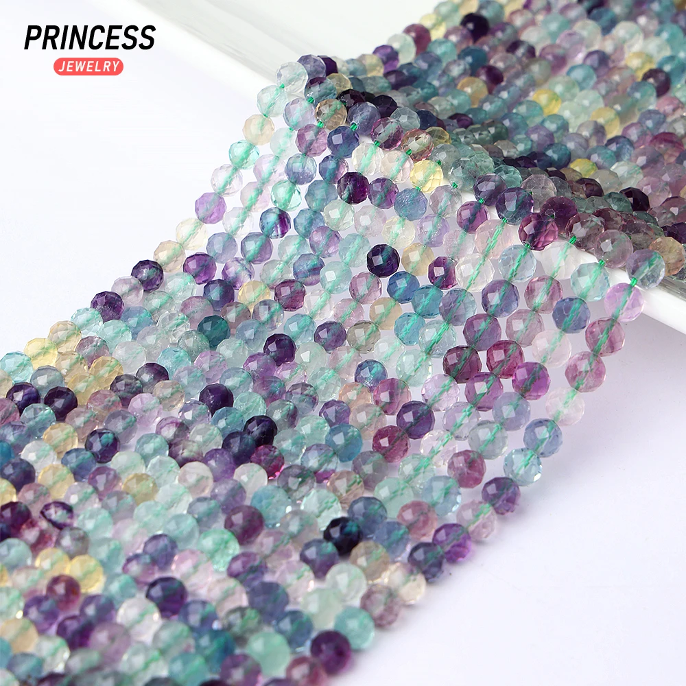 

A++ Natural Colorful Fluorite Faceted 3 4 5mm Faceted Beads Loose Gemstone Beads for Jewelry Making Wholesale DIY Accessories