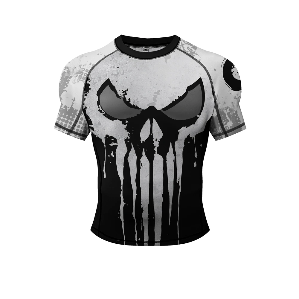 Mens Compression Shirt Short Sleeve Stylish Print Boxing Outdoor Running Training Gym Clothing Men T-Shirts Unisex O-Neck Tops