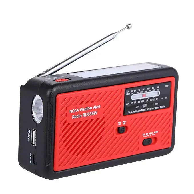 Newest Emergency dynamo radio with solar hand crank self-powered portable USB recharging radio with LED flashlight