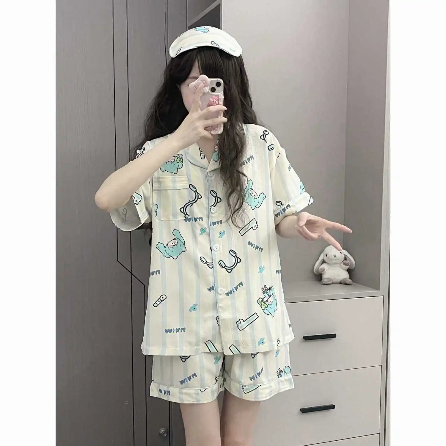 Cartoon Japanese-Style Hatsune Miku Women's Summer Pajamas Set Print T-Shirt and Shorts Thin Version Student Homewear Set Gifts