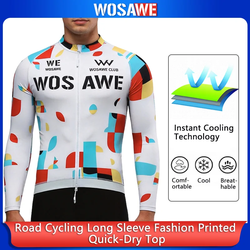 

WOSAWE Men Cycling Jersey Summer Long Sleeve Tops Maillot Ciclismo Mountain Road Bike Jersey Pro Team Shirts Bicycle Clothing
