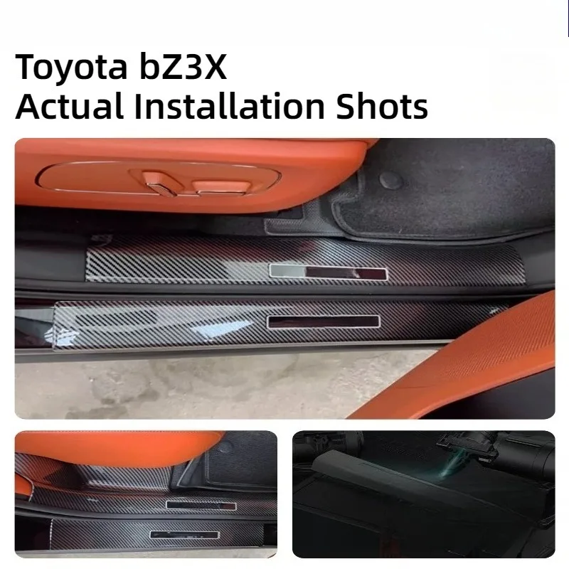 ABS Carbon Fiber Hard Shell Outer Door Sill Anti-scratch Protector Threshold Trim Accessories Fit For Toyota bZ3X, 4 Pcs Set