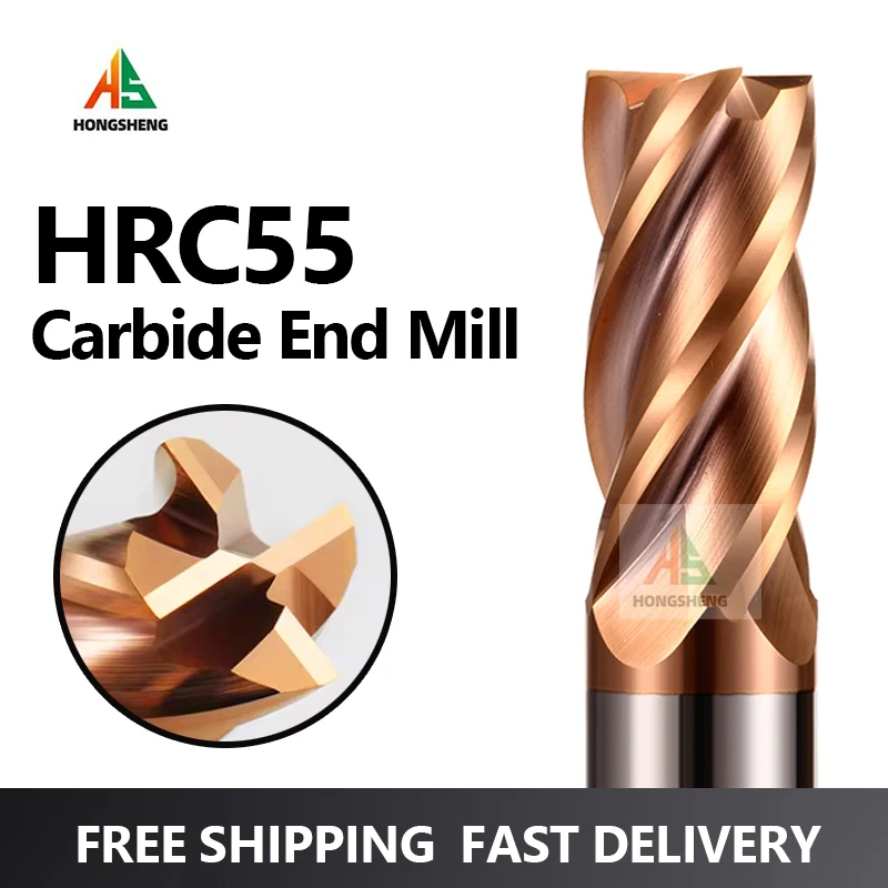 HRC55 Carbide Flat End Mill  4 Flute Metal Steel Tool Key Face Square Router Bit 4 6mm 8 12 20 Shank Tungsten Cutter Router Bit