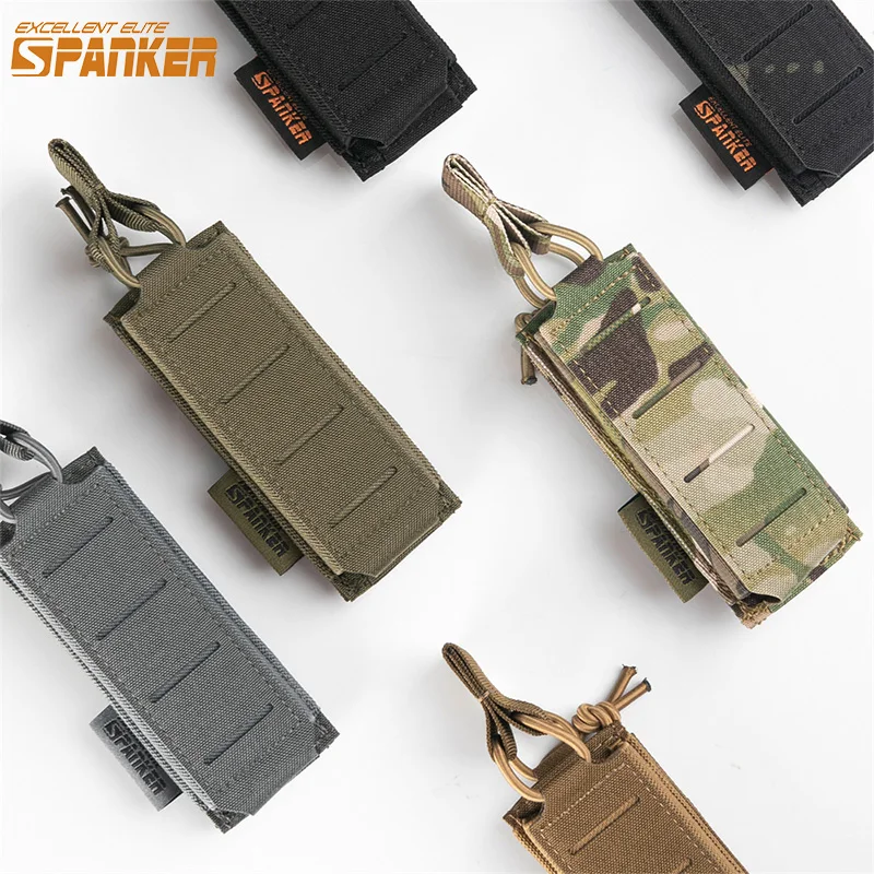 Tactical Open Pistol Magazine Pouch 9mm Single Mag Pouch  MOLLE Malice Clip Shock Cord 500D Nylon  Flashlight Torch Holder