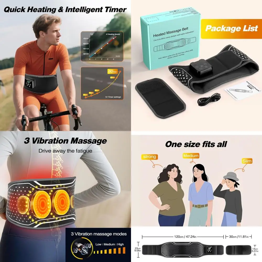 

Wireless Lumbar Massager with 3 Modes, 4 Heat Levels, 4000mAh Battery, Portable Lower Back Support Belt for Men & Women