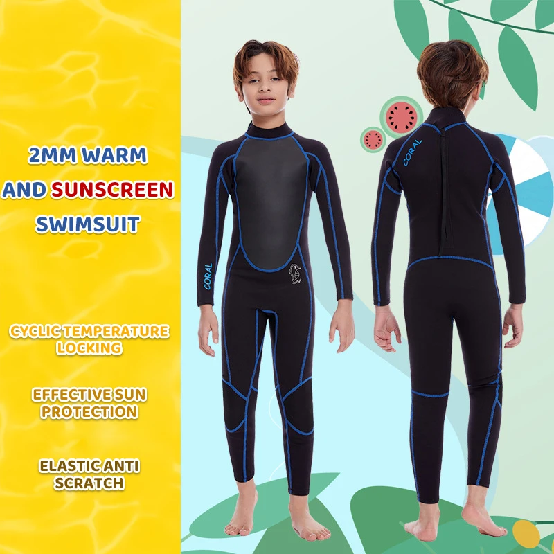 2MM Neoprene Youth Children's Kid's One-piece Wetsuit Thermal Insulation Anti Jellyfish Surfing Diving Suit Winter Swimming Gear