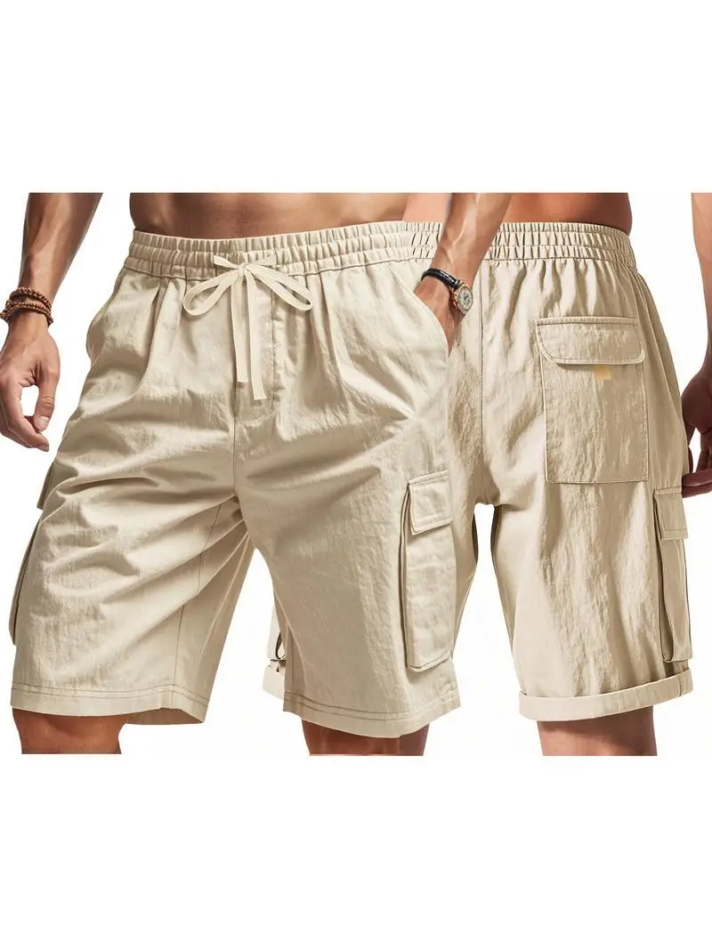 Men's Outdoor Workwear Shorts Casual Loose Tactical Multi-Pocket Summer Street Style Polyester Fiber Five-Quarter Length