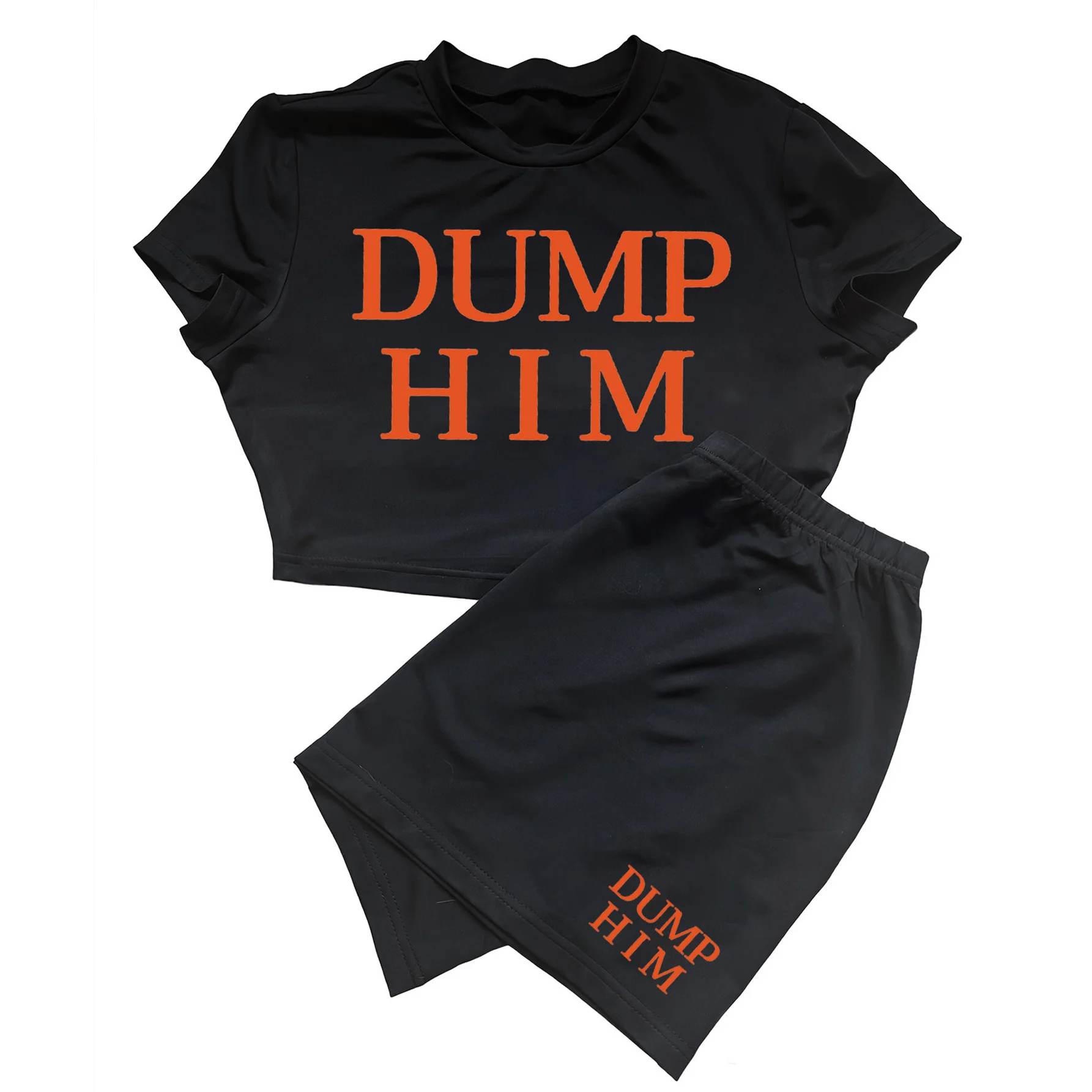 Dump Him Letter Print Two Piece Set, Short Sleeve Round Neck T-shirt & Skirts, Women's Clothing