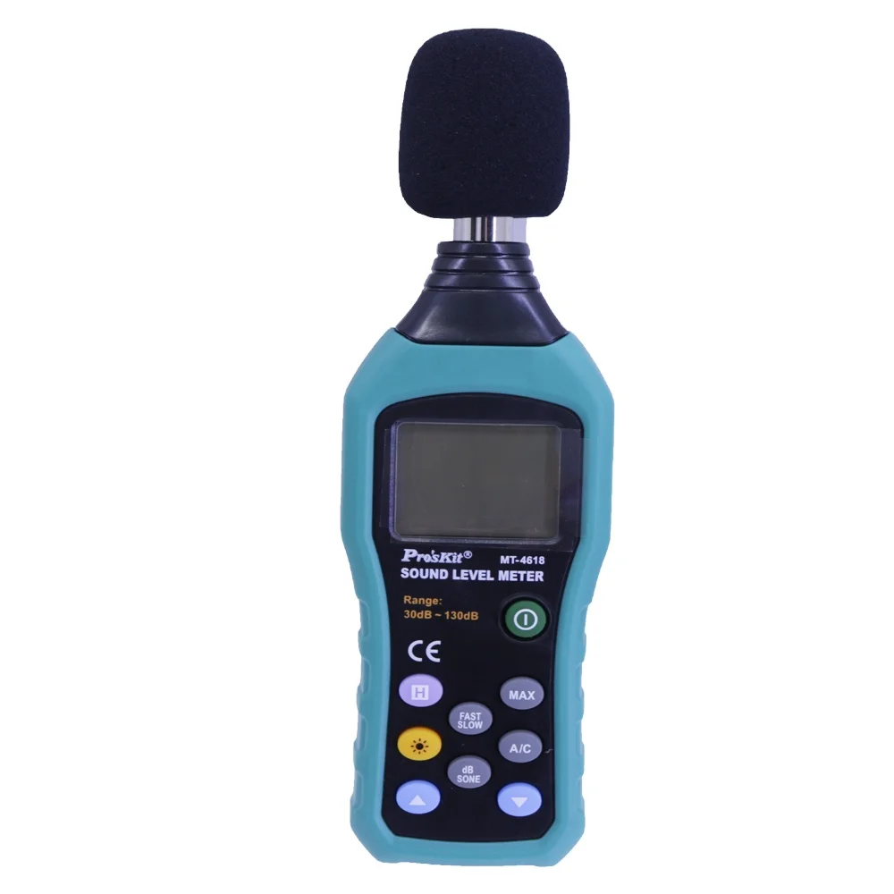 Medidor de Nivel de Sonido Proskit MT-4618, Rango de 30 a 130 dB con Pantalla LCD Retroiluminada