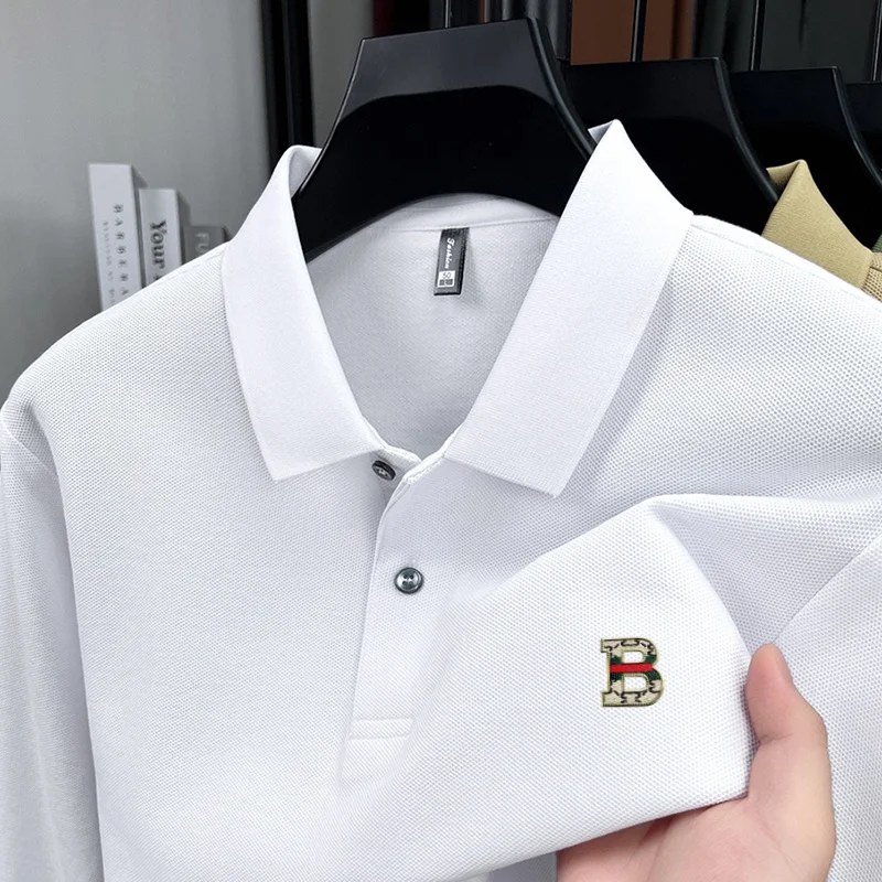 

100% cotton spring autumn Men's long sleeve POLO business casual commuting comfortable breathable golf T-shirt exquisite badge