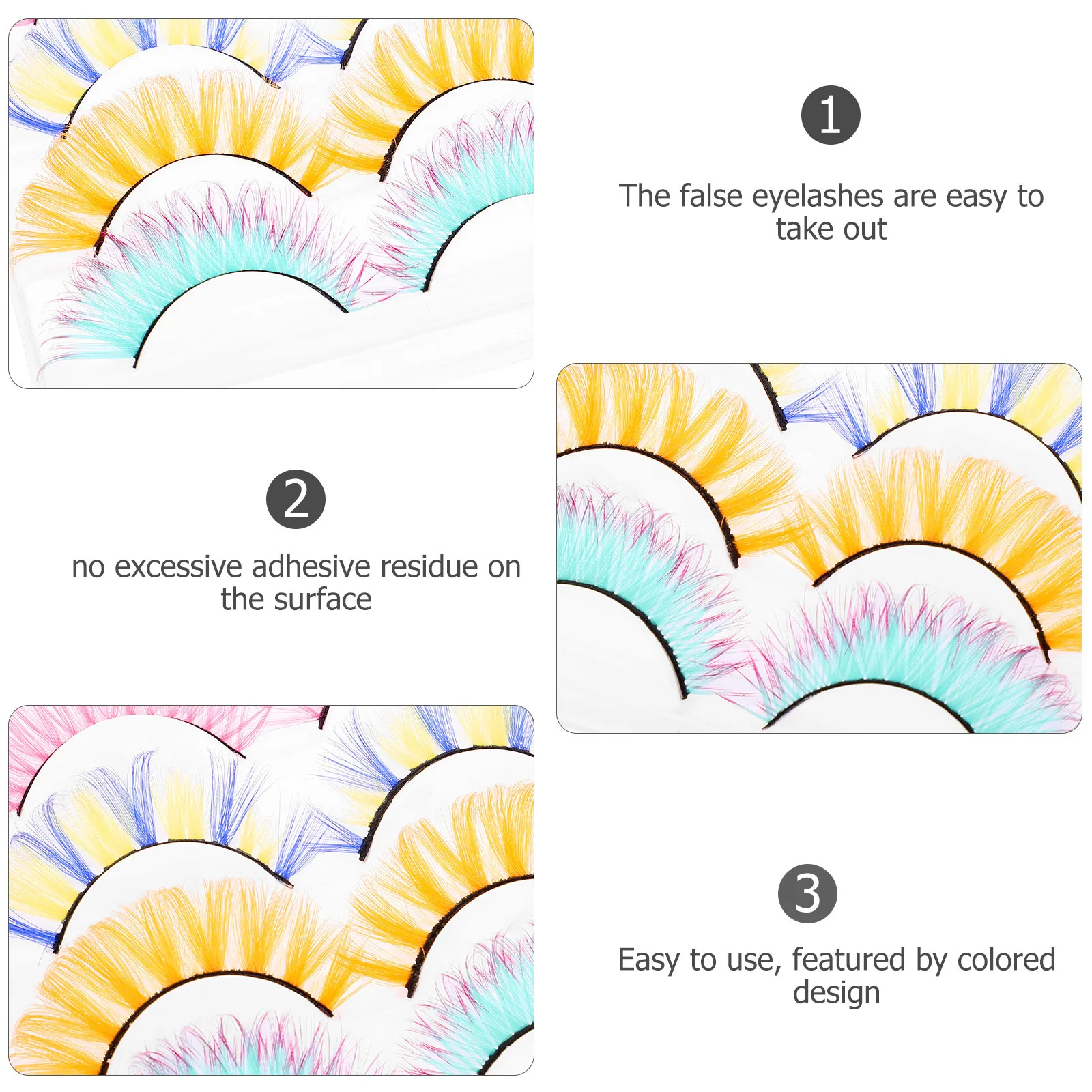 5 쌍 조정 가능한 컬러 가짜 속눈썹 가볍고 사용하기 쉬운 여성용 메이크업 도구 소녀용 가짜 속눈썹 가짜 속눈썹