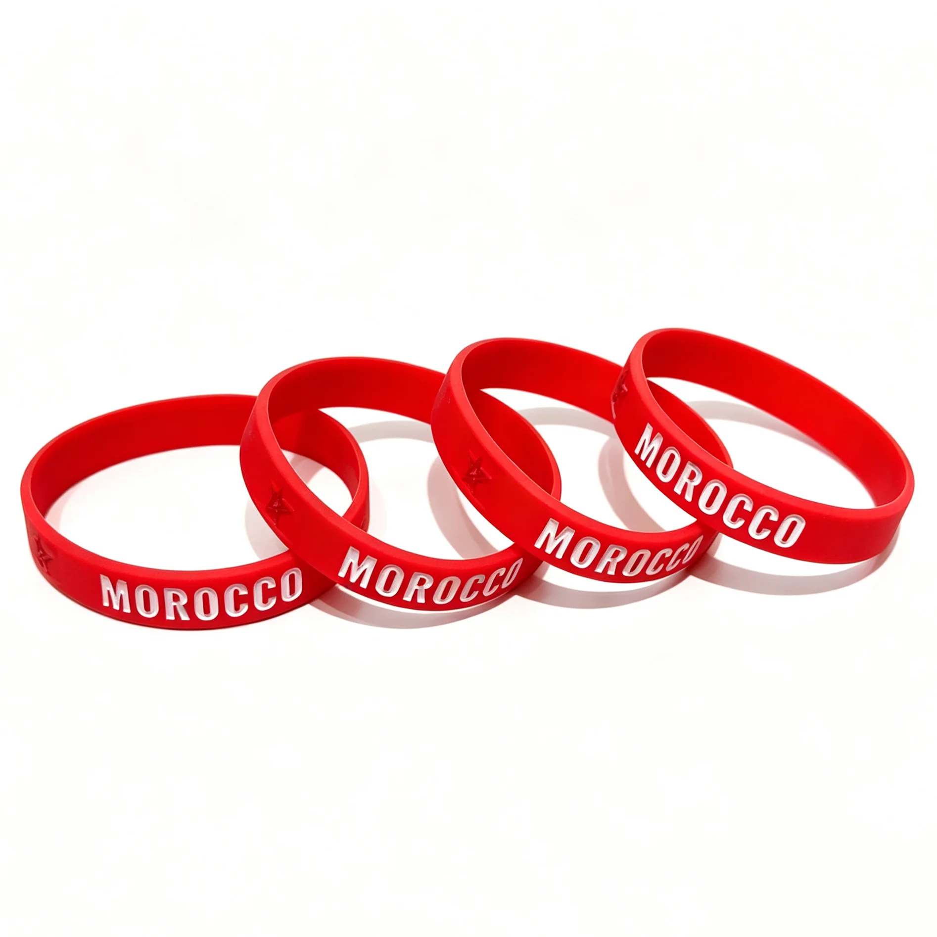 100pcs Morocco Silicone Bracelets National Flag Debossed Wristband Stretch Rubber Fashionable Wristwear Sport Game Partty gift