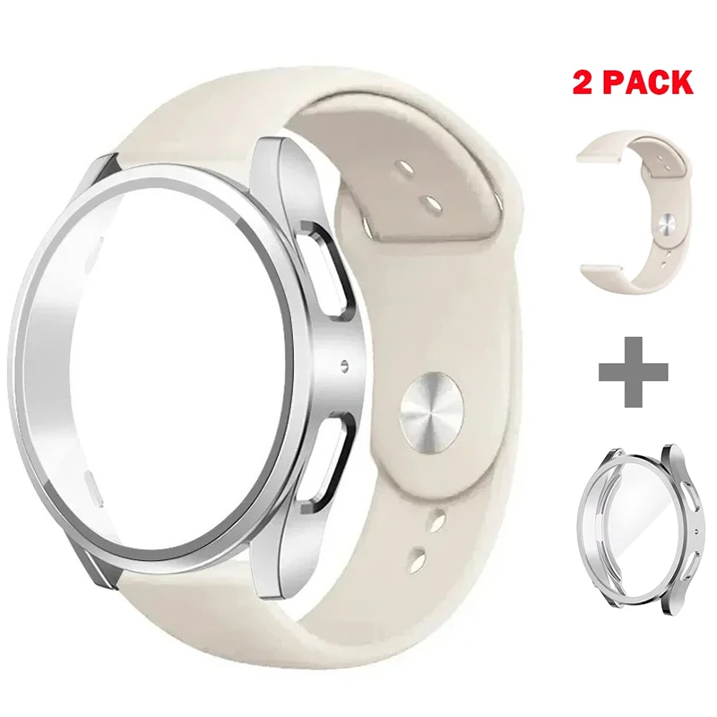Tempered Glass+TPU Case+Strap For Samsung Galaxy Watch 7 6 4 5 40mm 44mm Silicone band+Screen Protector 2 pack watch Accessories