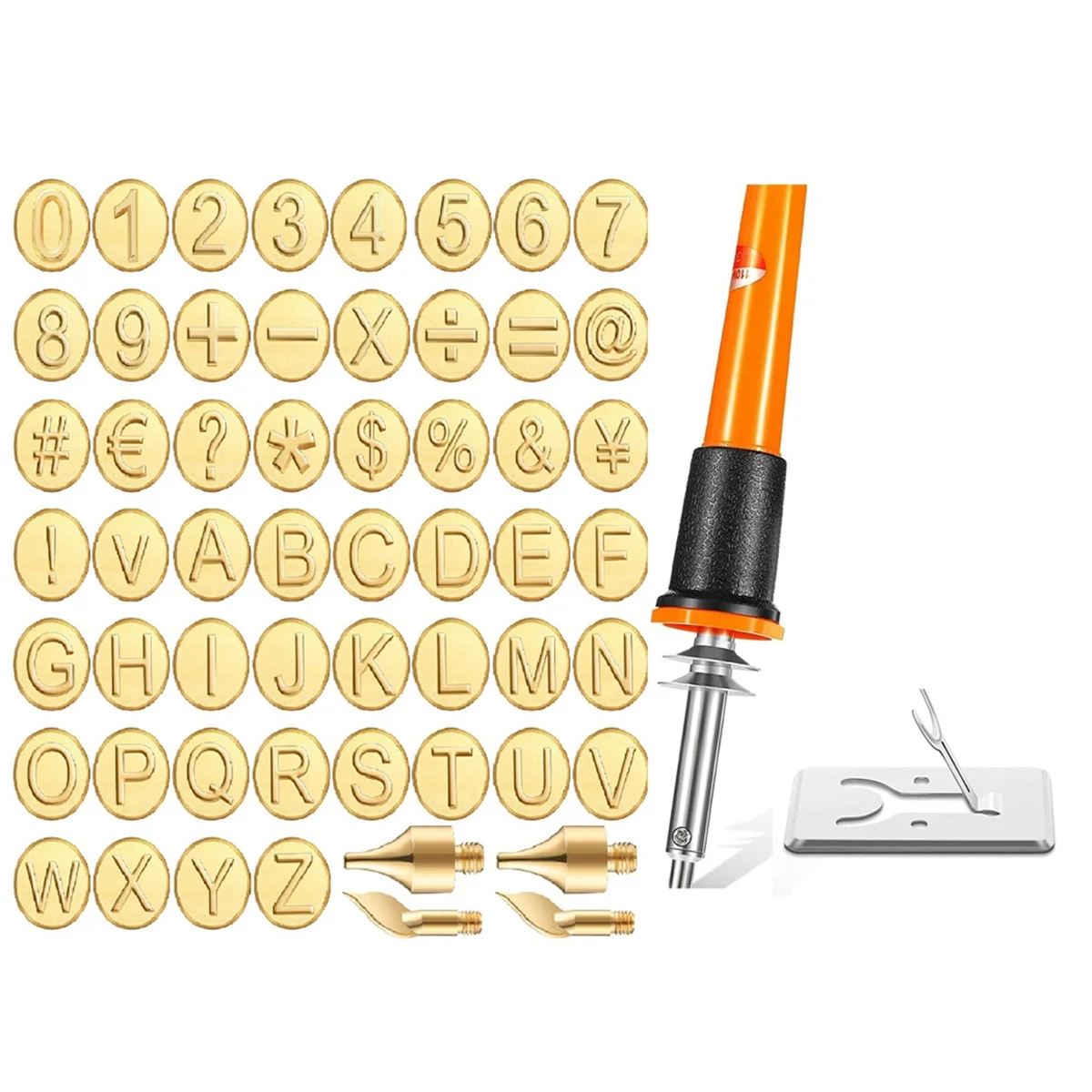 56 Pieces Wood Burning Tip Letter Wood Burning Tip Set Including Alphabet Number Symbol EU Plug