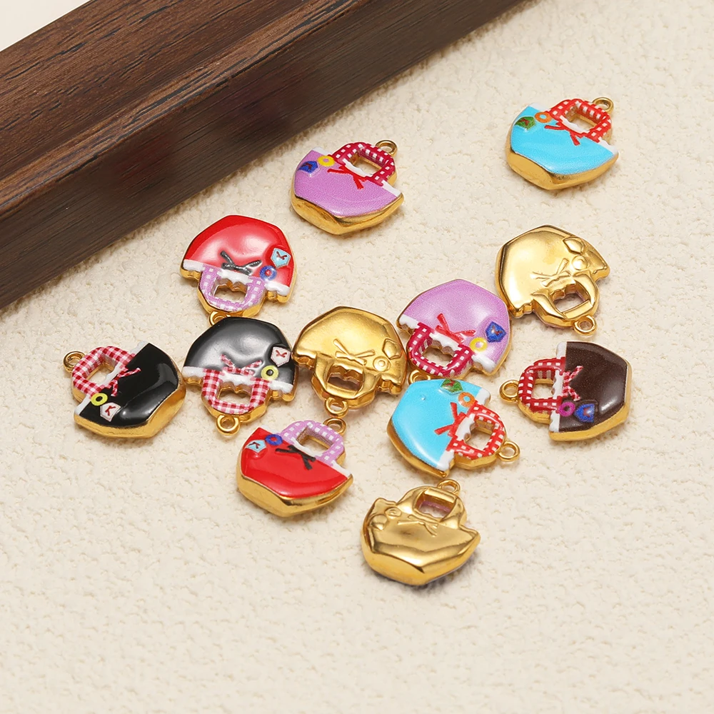 4 Stück Edelstahl-Emaille-Anhänger in Form von niedlichen Handtaschen für DIY-Schmuck, Mädchen-Ohrringe, Halsketten, Taschenanhänger, Zubehör. – Detail 5