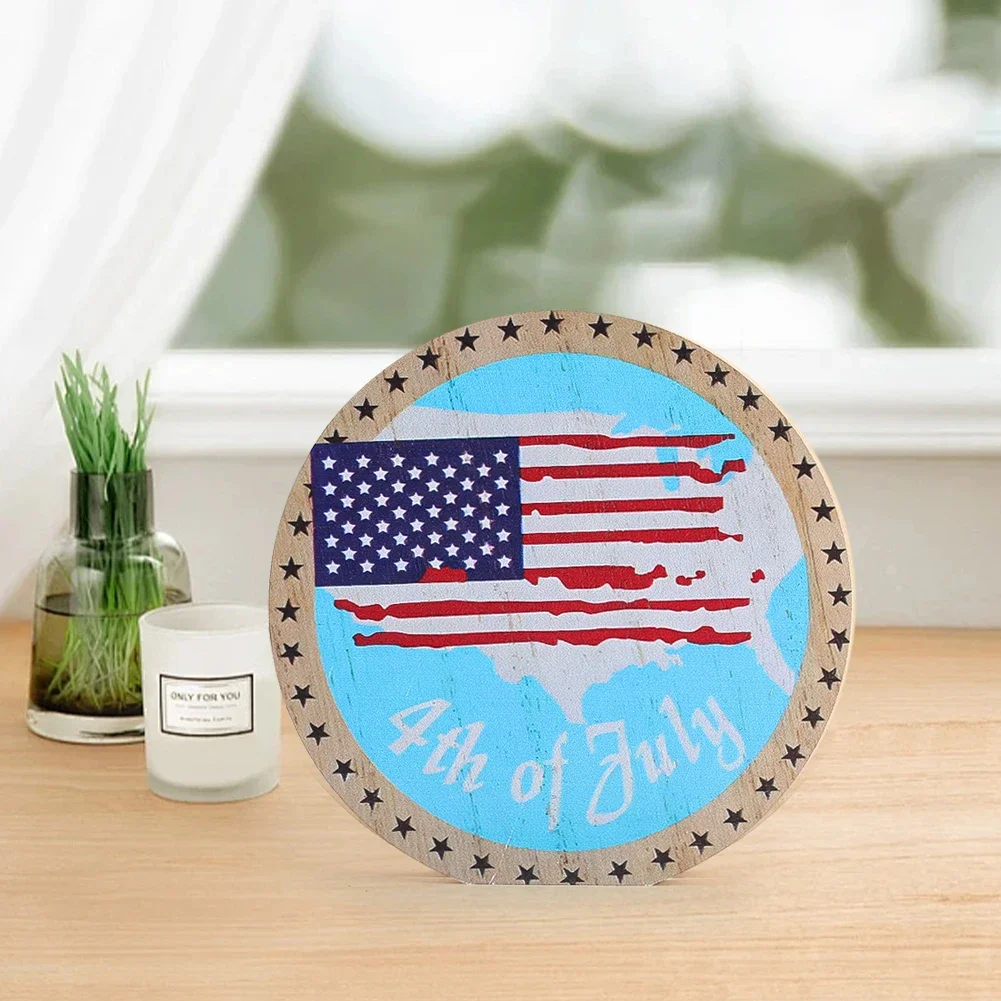 Wood Round Paint New American Independence Day Fourth of July Party Atmosphere Decorate Decoration Crafts Desktop Ornament