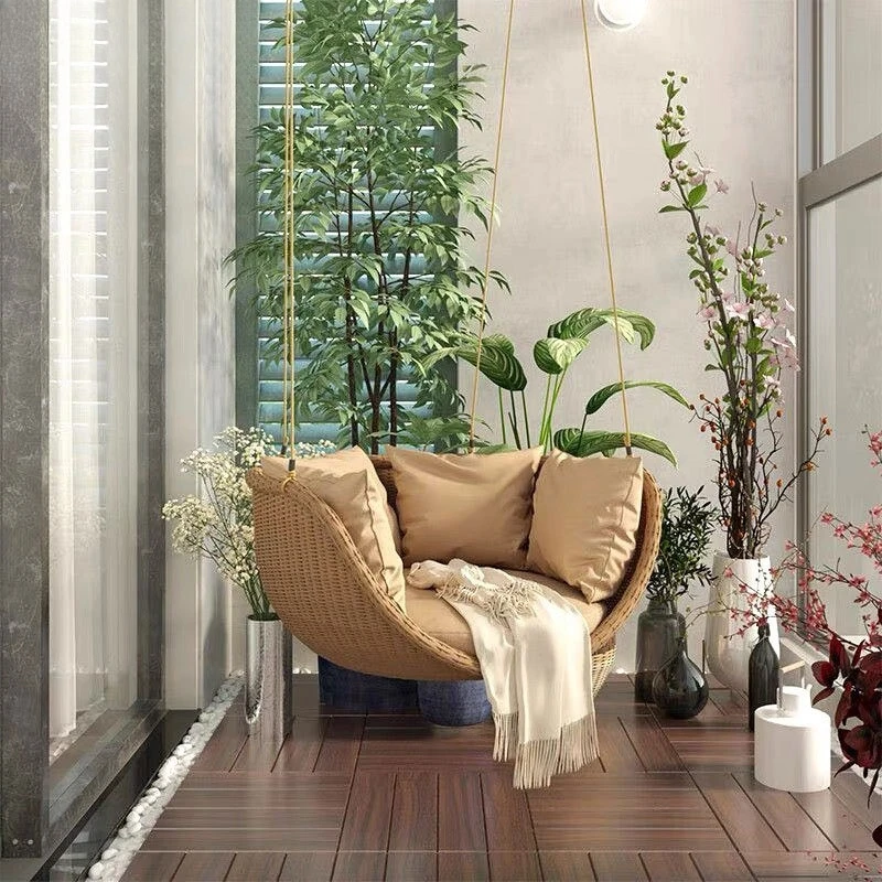 Balcony hanging basket swing indoor leisure hanging basket hanging chair rattan seat terrace rattan chair