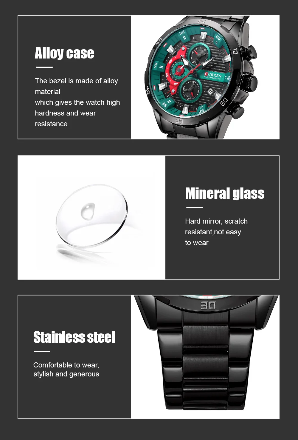 CURREN 8402 Herren Edelstahl-Uhr Kreatives Mode-Design Leuchtendes Zifferblatt mit Chronograph Freizeit-Luxus-Herrenuhr Reloj Hombre – Detail 9