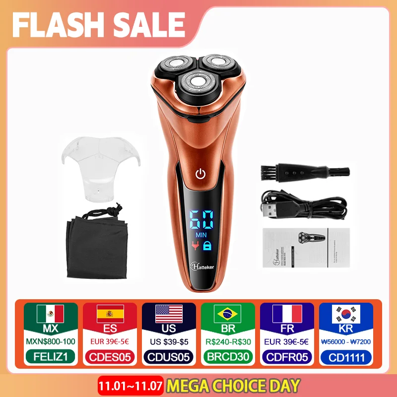 Powerful Cordless LCD Electric Shaver 3D Floating Wet Dry Beard Electric Razor Rechargeable Facial Shaving Machine For Men