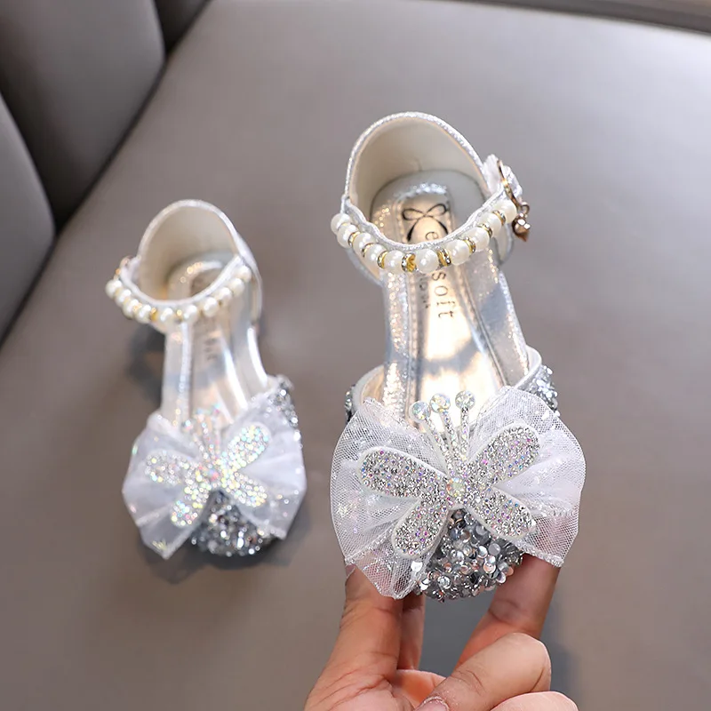 

Summer New Girls Sandals Fashion Baby Sequins Rhinestone Bow Princess Shoes Kids Flats Dance Performance Sandals J29