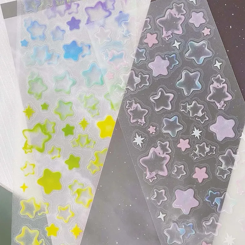 6Pcs/Pack Colorful Star Bubbles Decal Stickers Scrapbooking Stationery Hearts Stickers PET Bubble Sticker DIY Journal Planner