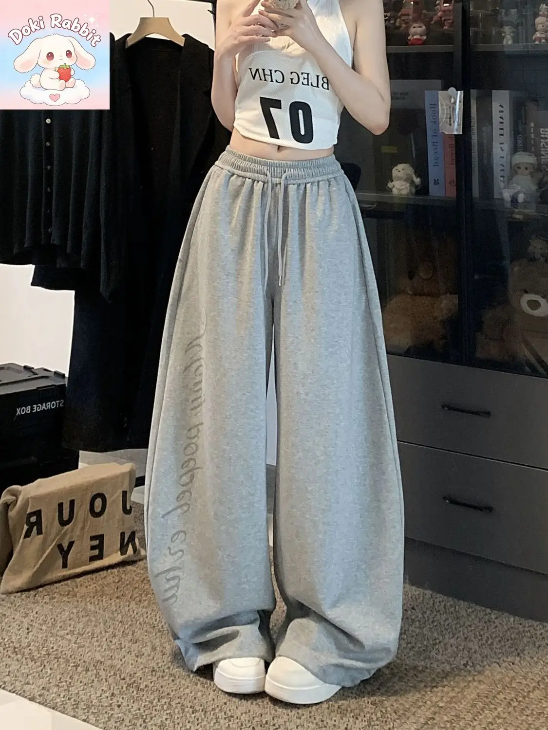 Korean Fashion Loose Print Design Women's Pants High Street Cool Hot Girl Y2k 2000s American Retro Gothic Autumn Winter Pant New