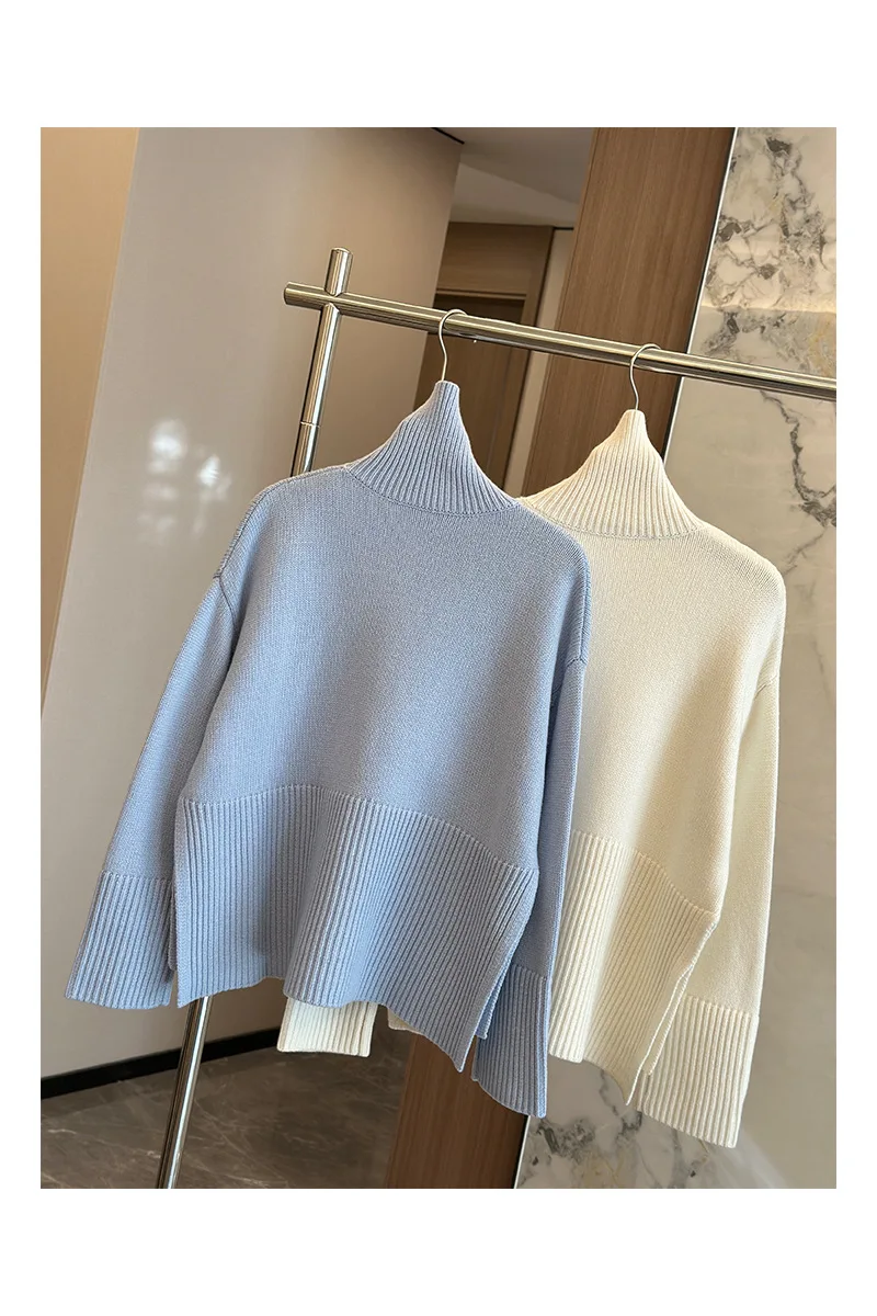 High Collar Cashmere Casual Sweater for Women New Loose Long Sleeves Lady Knitted Sweater Tops for Winter