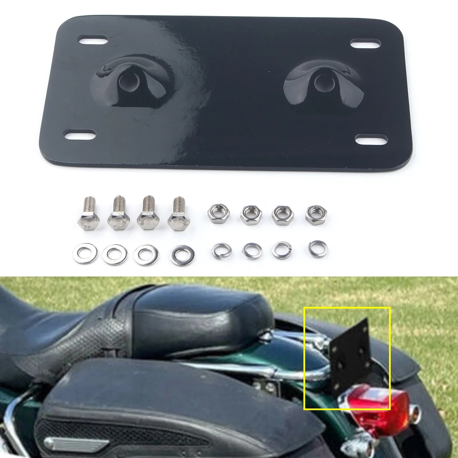 Motorcycle 4-Hole License Plate Bracket w/Bolts Mount Holder Kit For Harley Touring Model 1999-2008 Road King Road Glide Classic