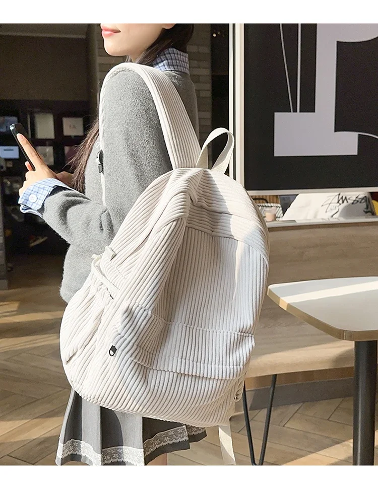 Solid Nylon Soft Sewing Thread Zipper School Bags 2026 High Quality Large Capacity Bags Corduroy Casaul Softback Youth Backpack