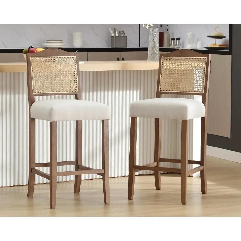 Counter height stool 2 piece set rattan farmhouse bar stool medieval modern bar chair kitchen bar stool with wooden legs