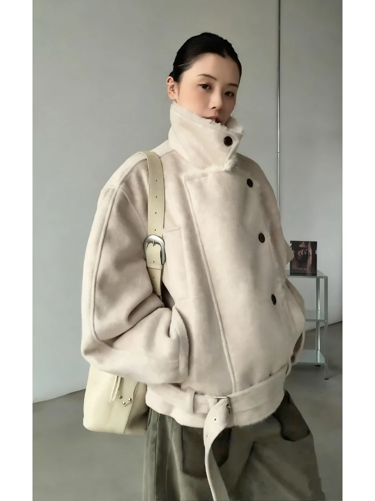 

Men's Thiened Fce Lined Cotton Jaet Autumn Winter Warm High Quali Woolen Insert Fur And Leather Coat