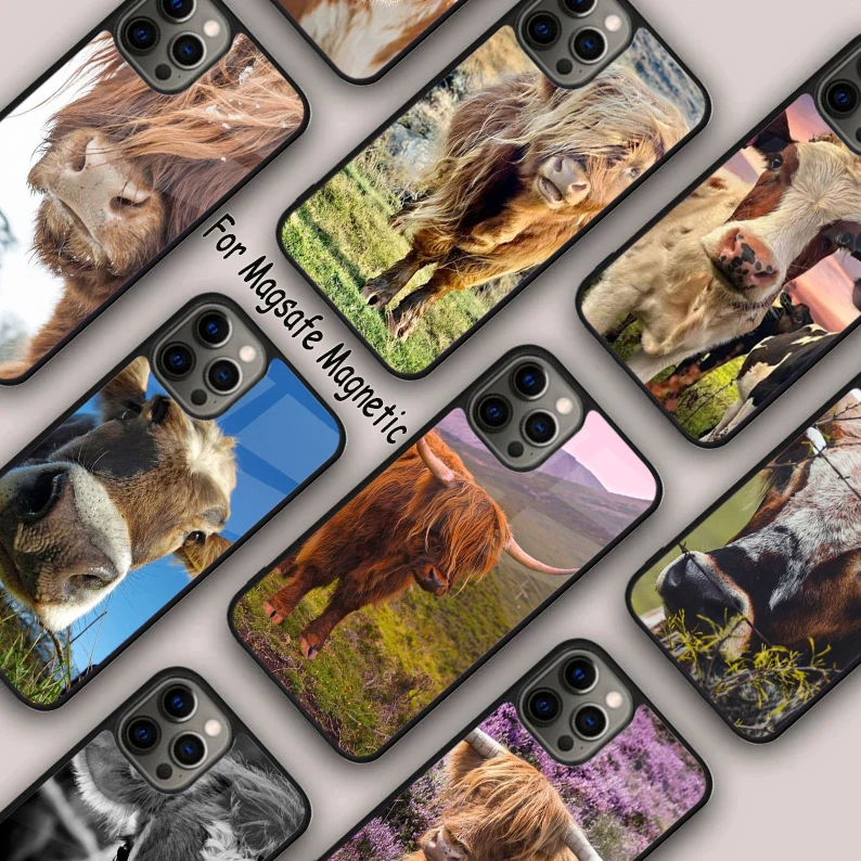 Cute Highland Cow Magnetic Phone Case For APPLE iPhone 16 14 13 12 11 Pro Max 15 Plus Wireless Charge With MagSafe Cover