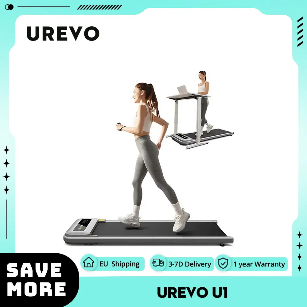 UREVO U1 Under Desk Walking Treadmill, 42x125cm Running Area, 2.25HP Motor, Max Load 120kg, LED Display, for Home, 6km/h Speed