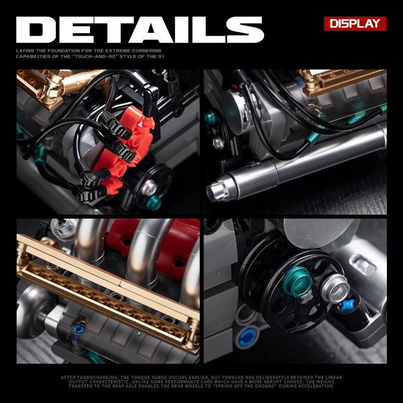 Motorized Flat 6 Engine Model Rose Gold Silver Moving Cooling Fan 879 Pieces